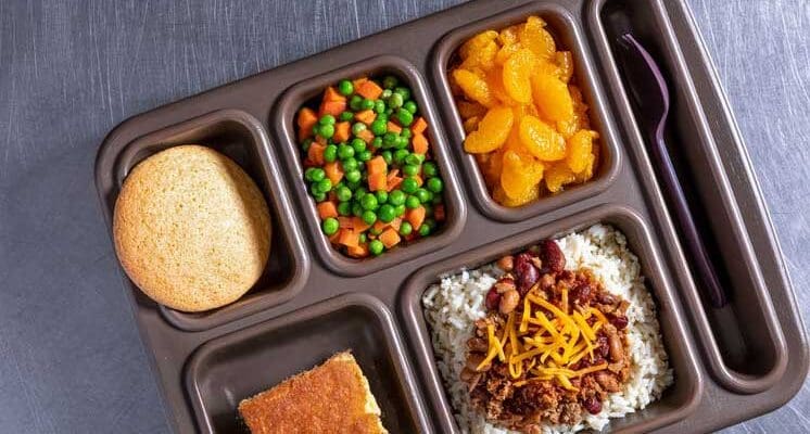 Overhead view of food tray